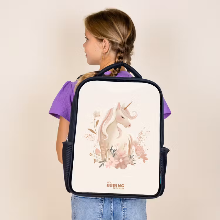 Kids backpack - Black - Unicorn among flowers in pink pastel colors — 4