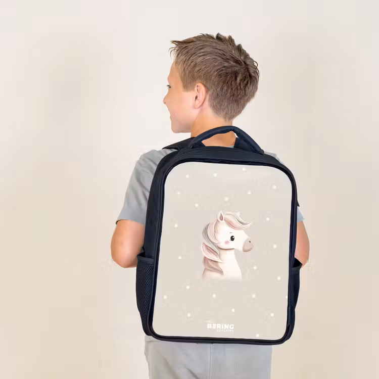 Kids backpack - Black - Unicorn surrounded by dots in beige colors — 2