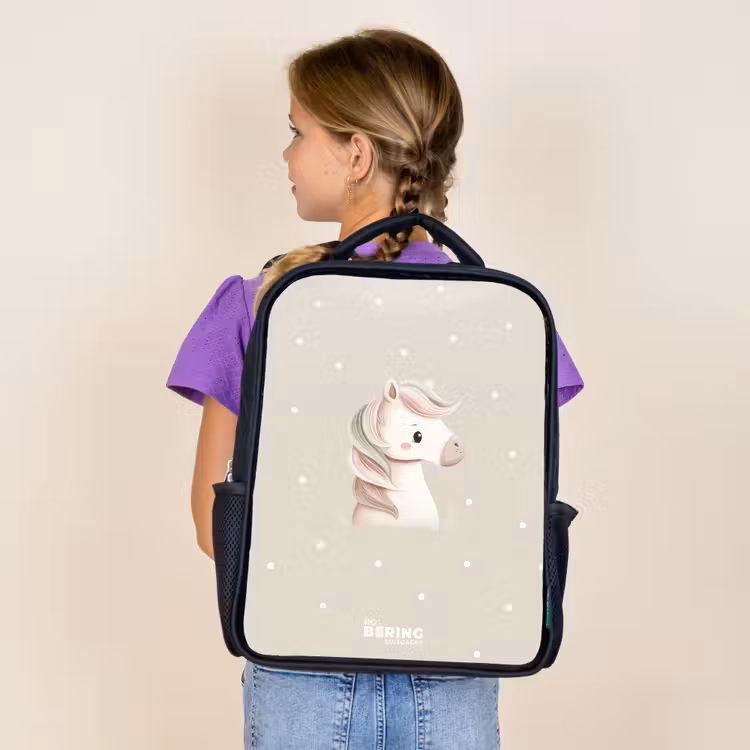 Kids backpack - Black - Unicorn surrounded by dots in beige colors — 4