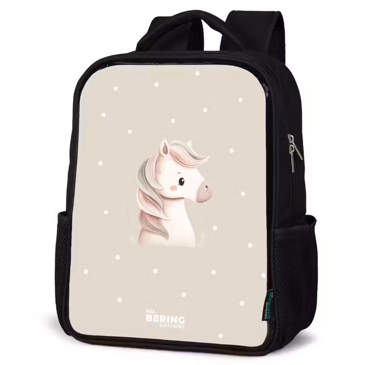 Kids backpack - Black - Unicorn surrounded by dots in beige colors — 6