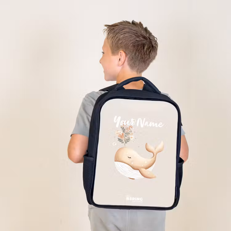 Kids backpack - Black - Whale in pastel beige colors — 2