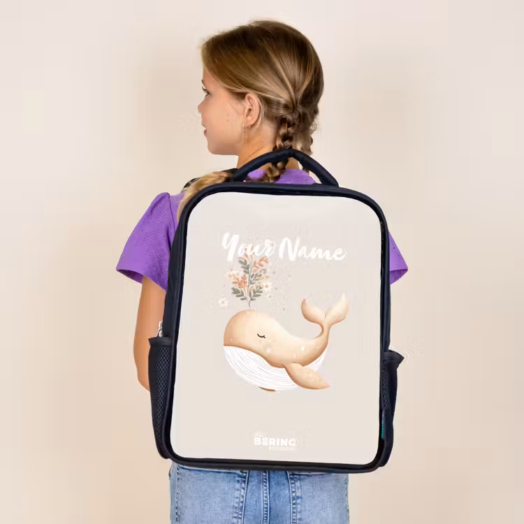 Kids backpack - Black - Whale in pastel beige colors — 4