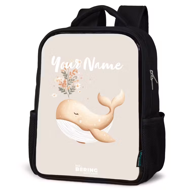 Kids backpack - Black - Whale in pastel beige colors — 6