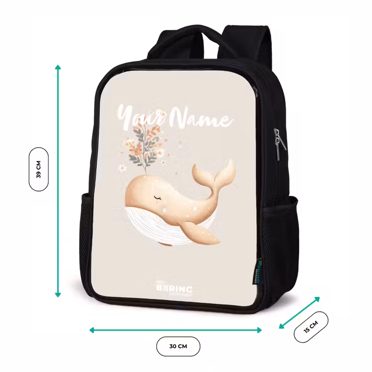 Kids backpack - Black - Whale in pastel beige colors — 8