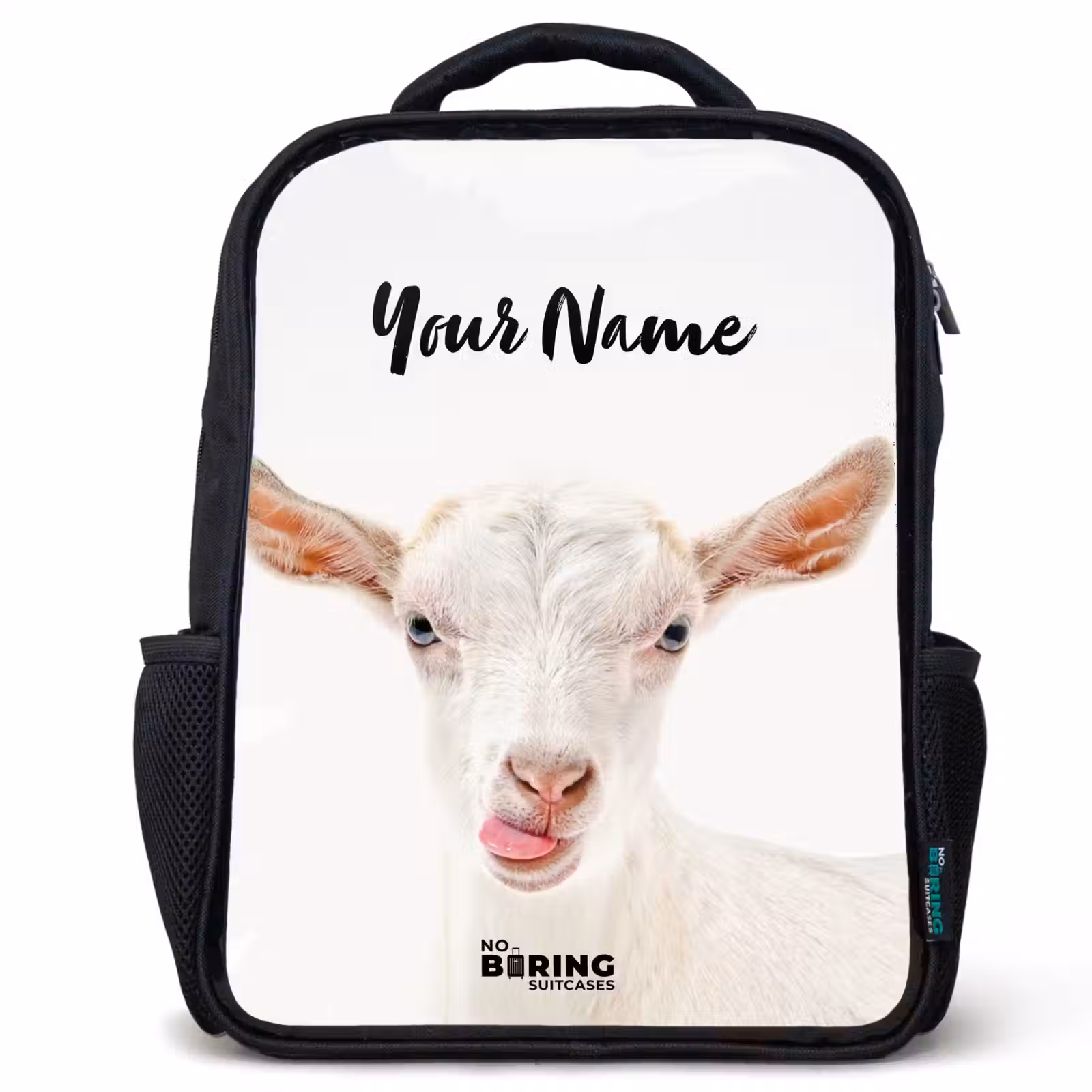 Kids backpack - Black - Goat Sticking Out Its Tongue — 1
