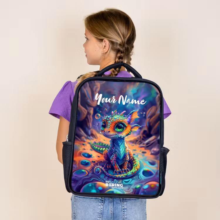Kids backpack - Black - Ornate sapphire dragon — 4