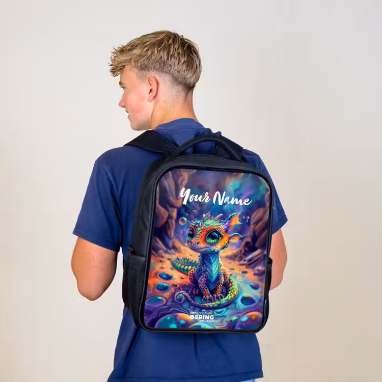 Kids backpack - Black - Ornate sapphire dragon — 5