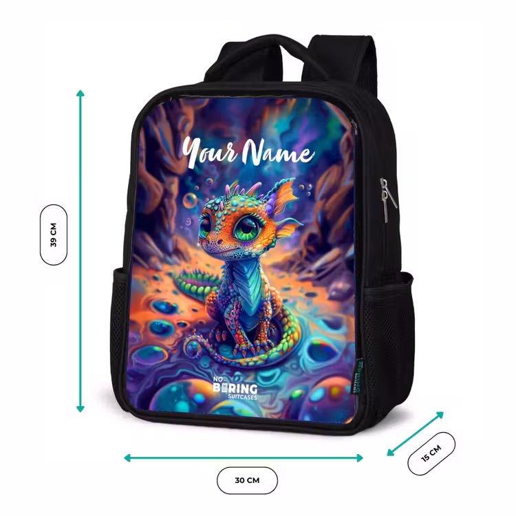 Kids backpack - Black - Ornate sapphire dragon — 8