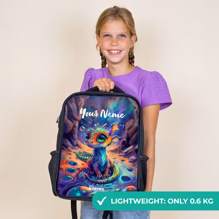 Kids backpack - Black - Ornate sapphire dragon — 9