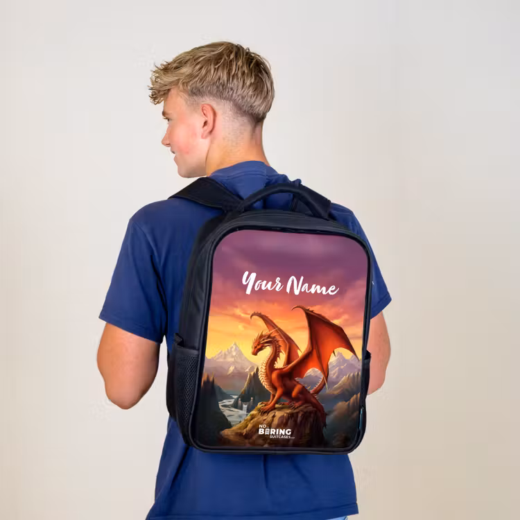 Kids backpack - Black - Red giant dragon — 5