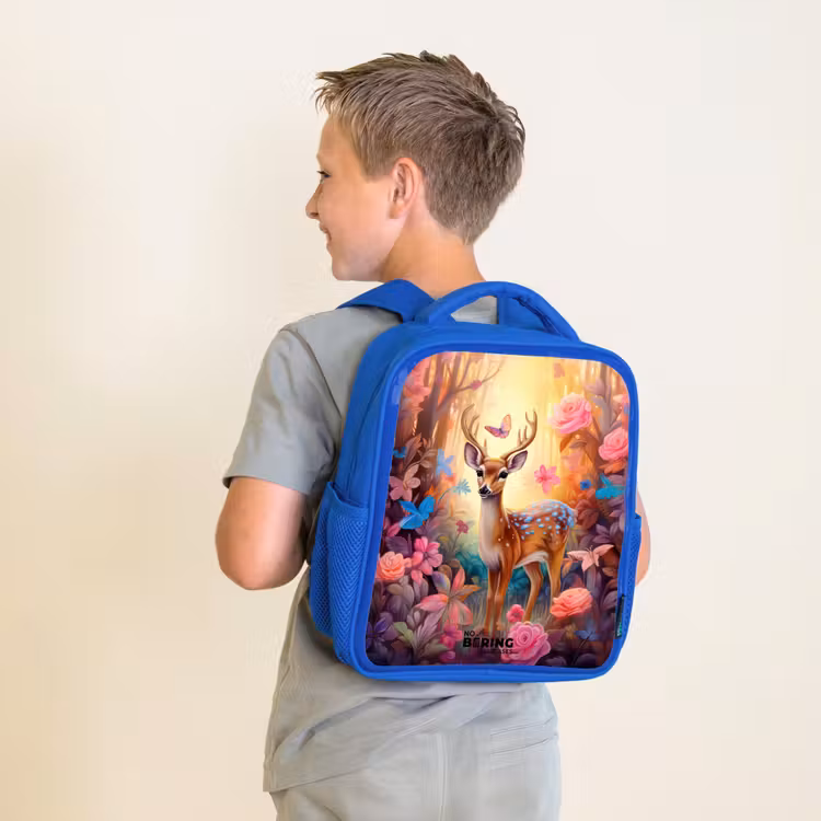 Kids backpack - Blue - Blossom forest deer — 2