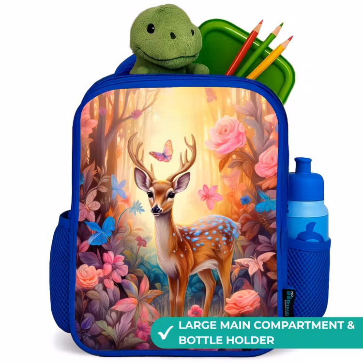 Kids backpack - Blue - Blossom forest deer — 5