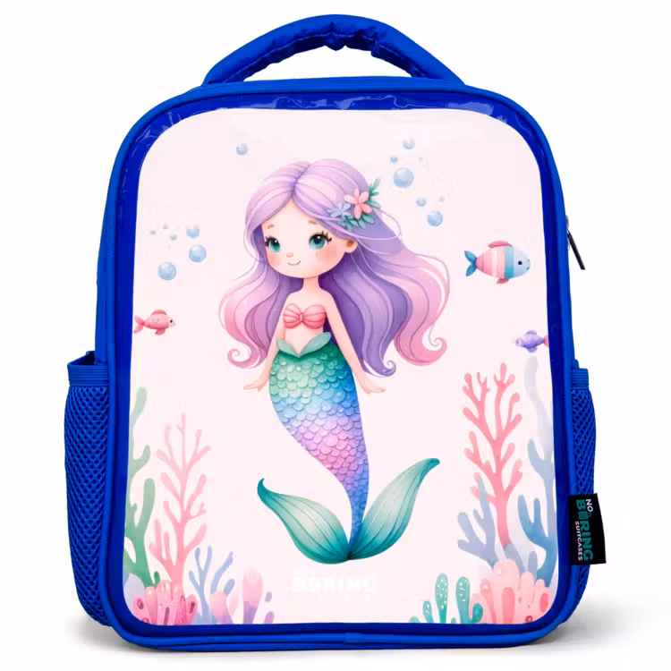 Kids backpack - Blue - Mermaid surrounded by fish and coral — 1