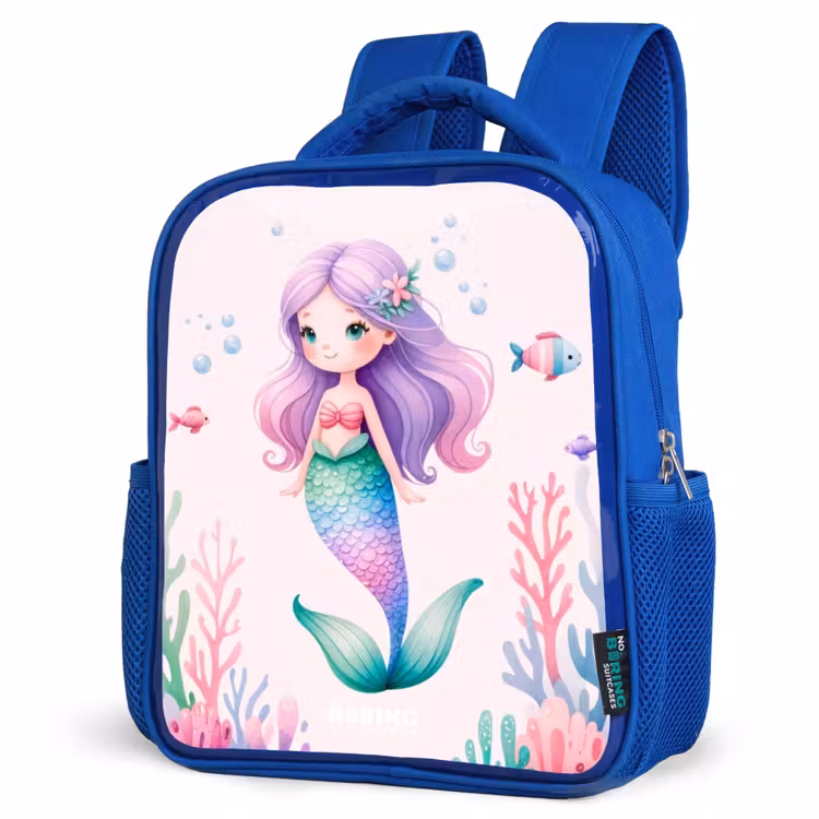 Kids backpack - Blue - Mermaid surrounded by fish and coral — 7