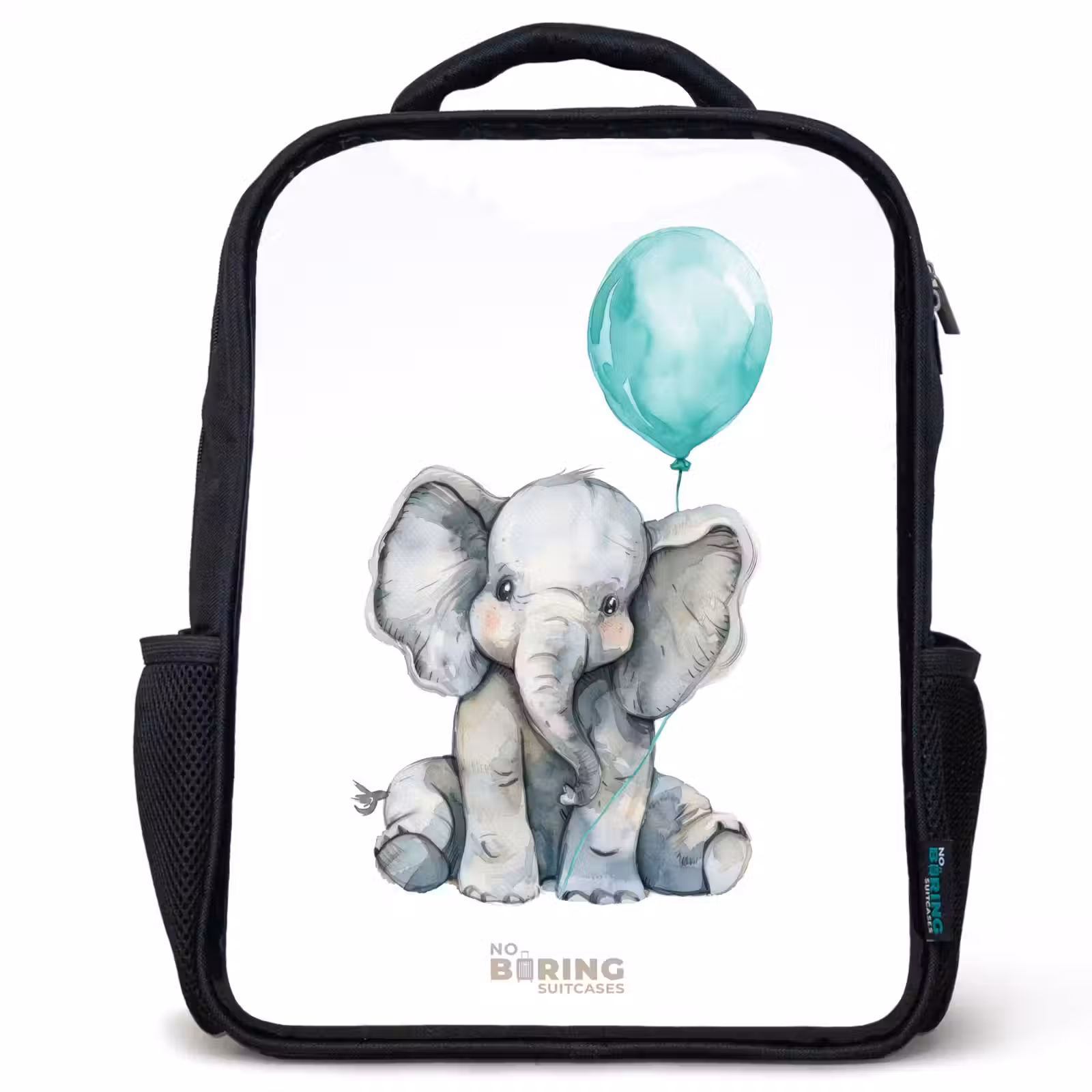 Kids backpack - Black - Elephant with blue balloon — 1