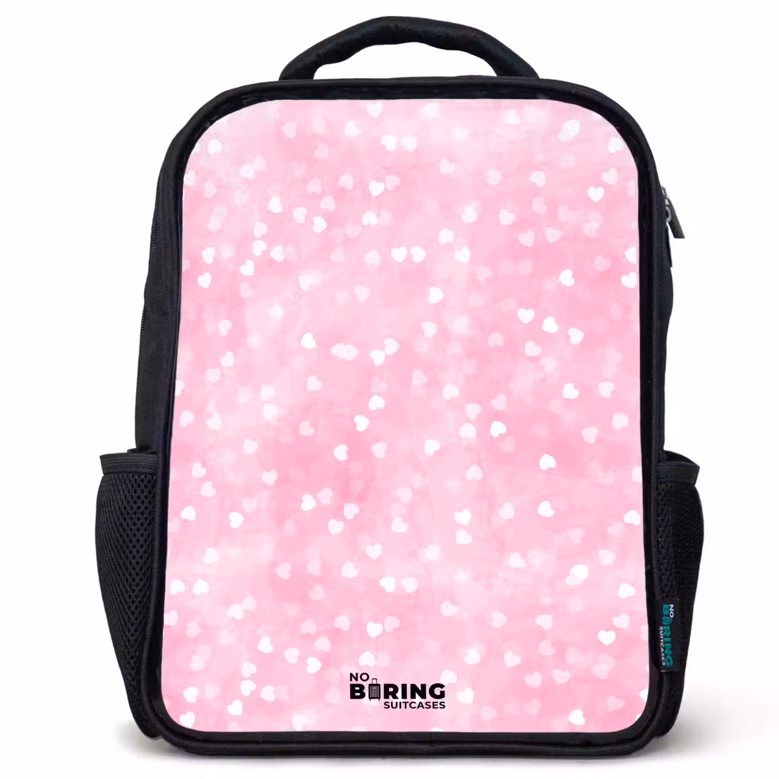 Kids backpack - Black - Pink glitter hearts — 1