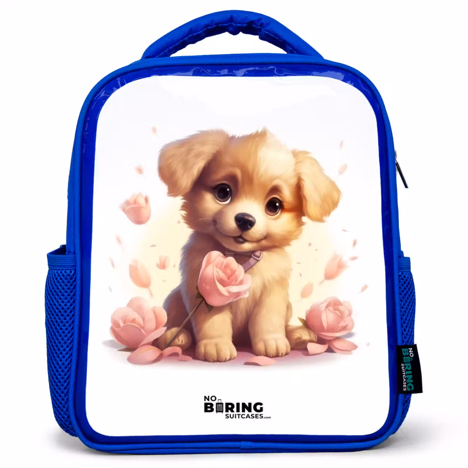 Kids backpack - Blue - Puppy with pink flowers — 1
