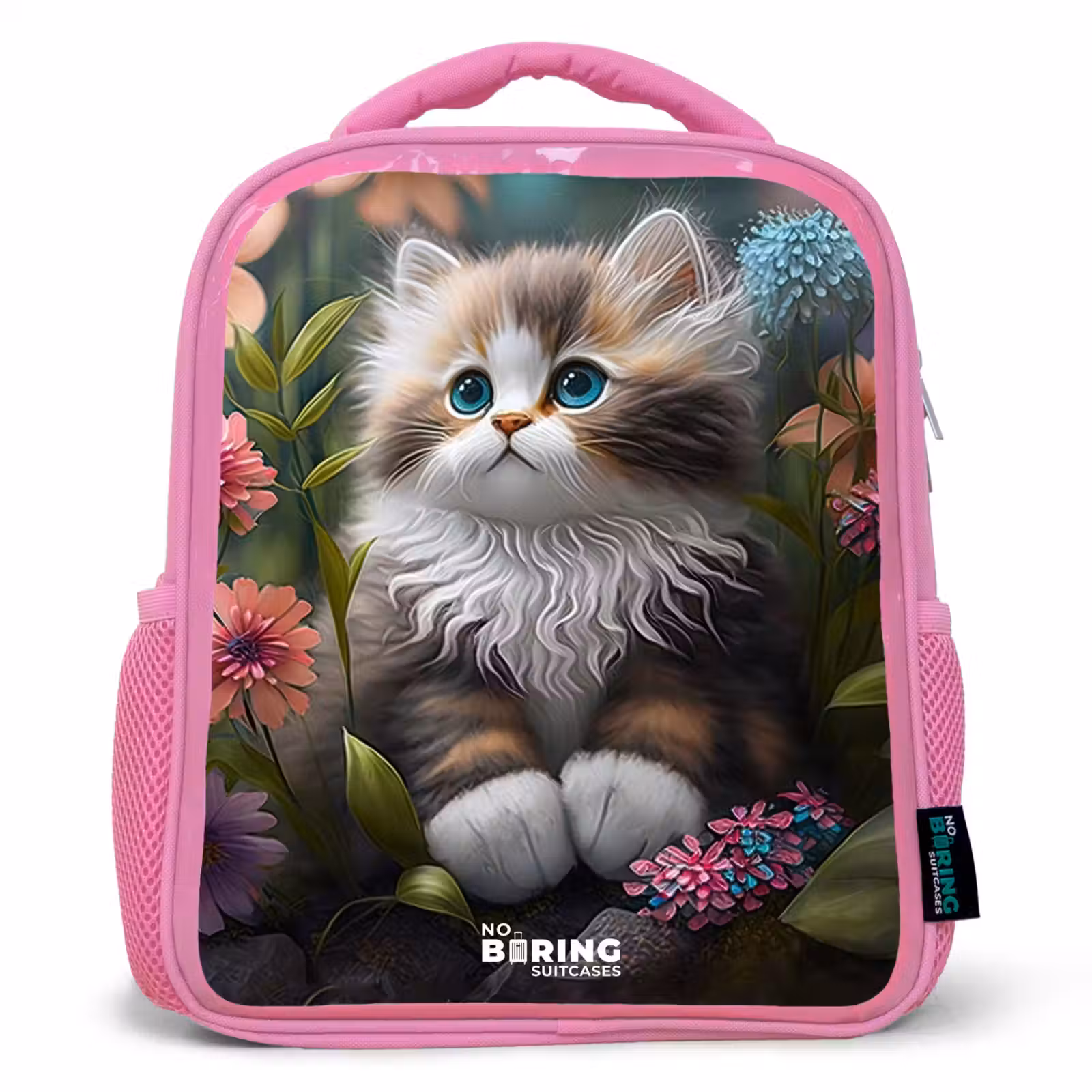 Kids backpack - Pink - Kitten among flowers — 1