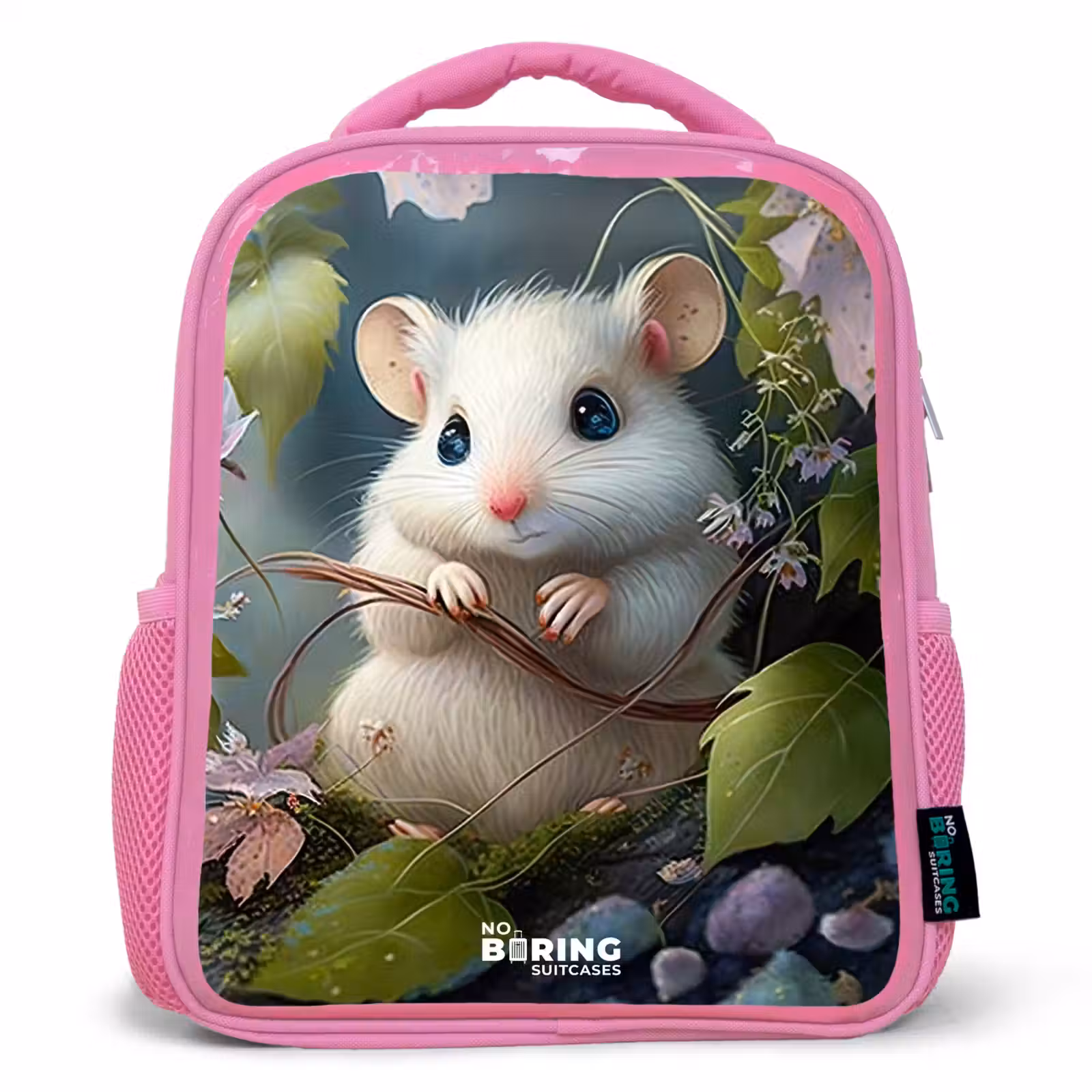 Kids backpack - Pink - Mouse surrounded by leaves — 1
