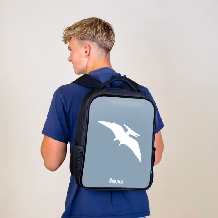 Kids backpack - Black - Blue with Pteranodon dino — 5