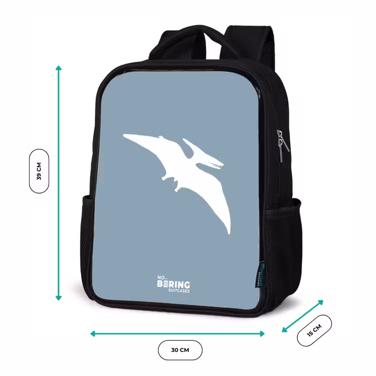 Kids backpack - Black - Blue with Pteranodon dino — 8