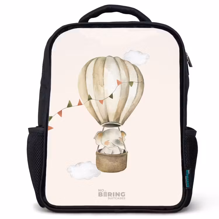 Kids backpack - Black - Elephant in a hot air balloon — 1