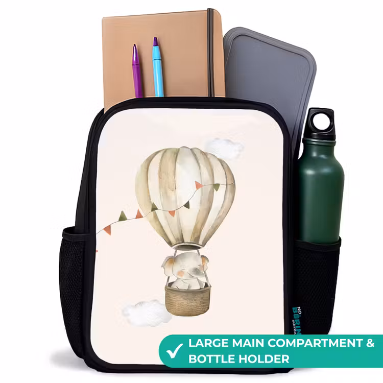 Kids backpack - Black - Elephant in a hot air balloon — 10