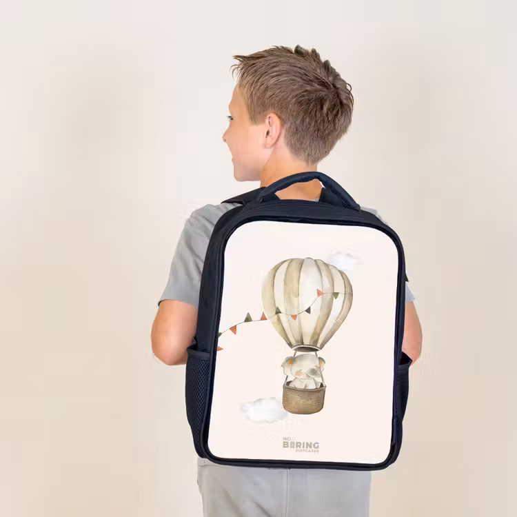 Kids backpack - Black - Elephant in a hot air balloon — 2