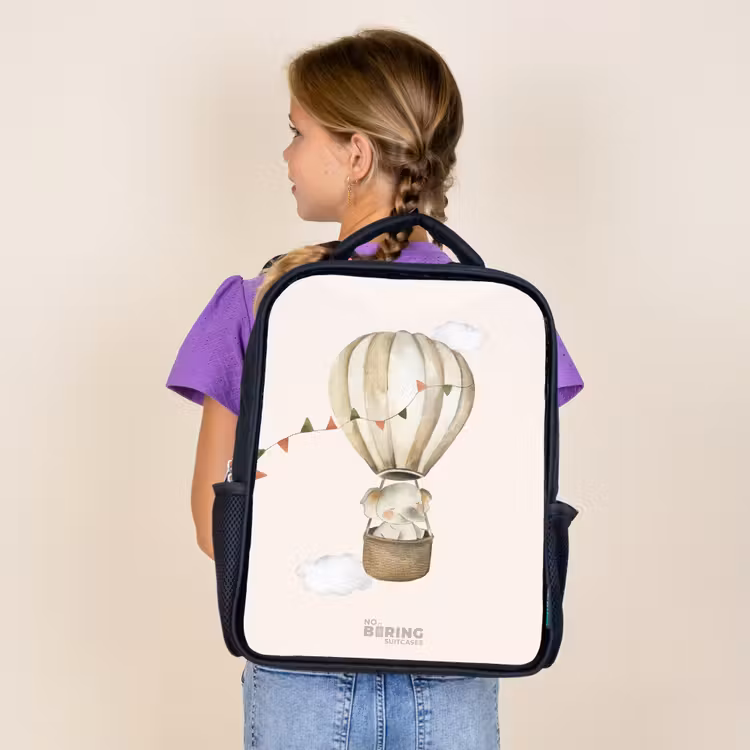 Kids backpack - Black - Elephant in a hot air balloon — 4