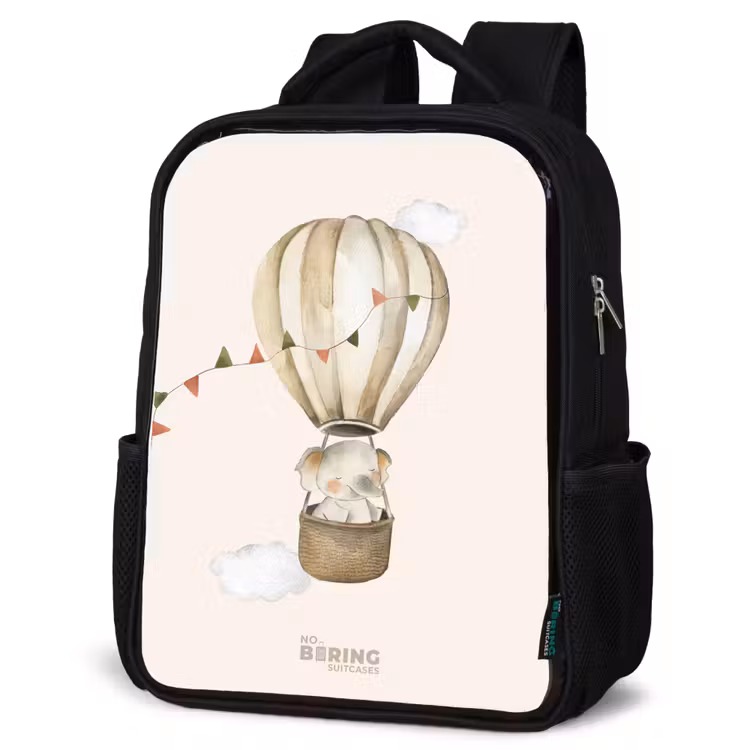 Kids backpack - Black - Elephant in a hot air balloon — 6