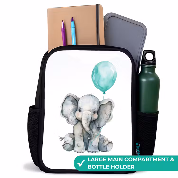 Kids backpack - Black - Elephant with blue balloon — 10