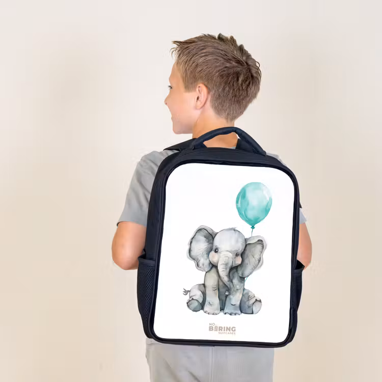 Kids backpack - Black - Elephant with blue balloon — 2