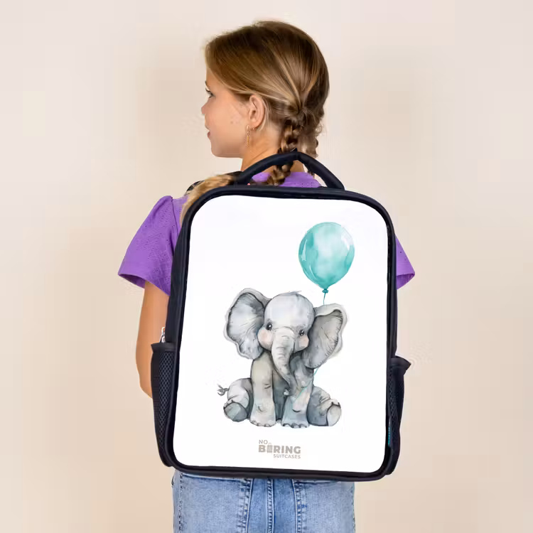 Kids backpack - Black - Elephant with blue balloon — 4