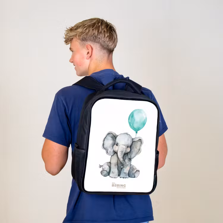 Kids backpack - Black - Elephant with blue balloon — 5