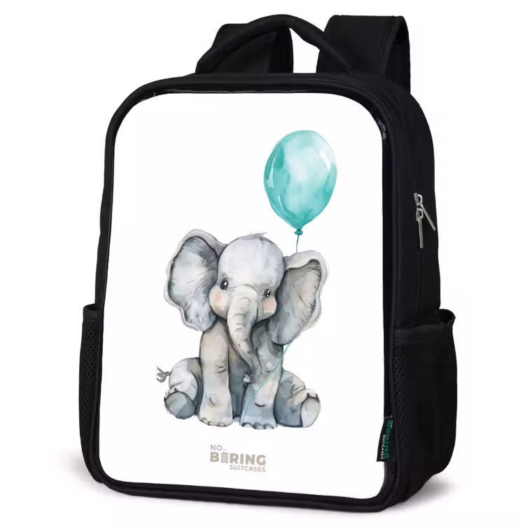 Kids backpack - Black - Elephant with blue balloon — 6