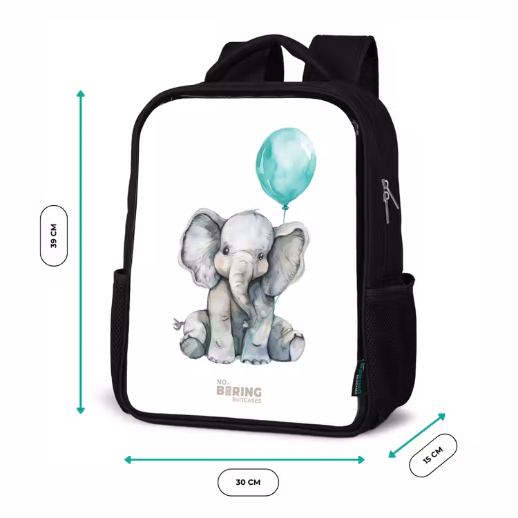 Kids backpack - Black - Elephant with blue balloon — 8