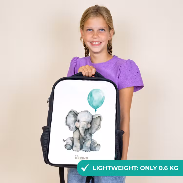 Kids backpack - Black - Elephant with blue balloon — 9