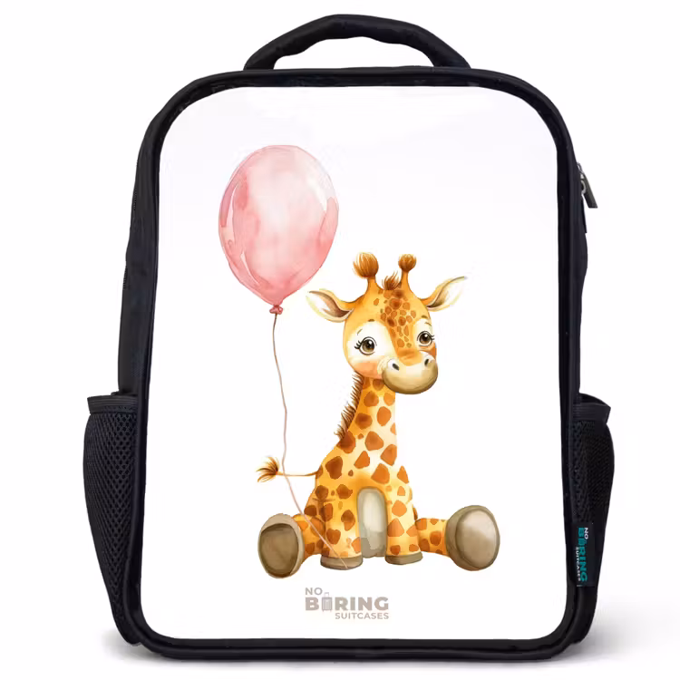 Kids backpack - Black - Giraffe with pink balloon — 1