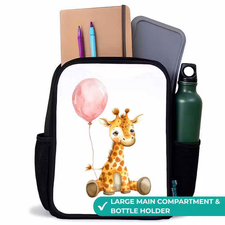 Kids backpack - Black - Giraffe with pink balloon — 10