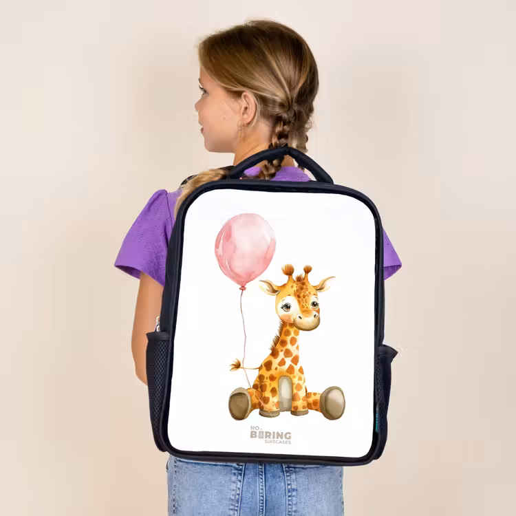 Kids backpack - Black - Giraffe with pink balloon — 4