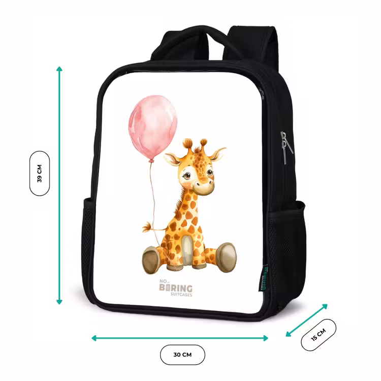 Kids backpack - Black - Giraffe with pink balloon — 8
