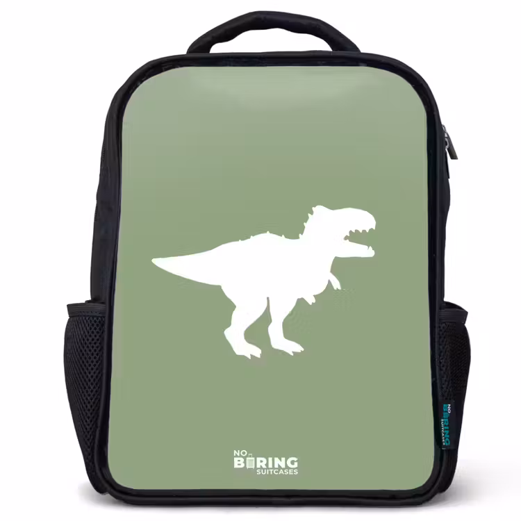 Kids backpack - Black - Green with T-rex dino — 1