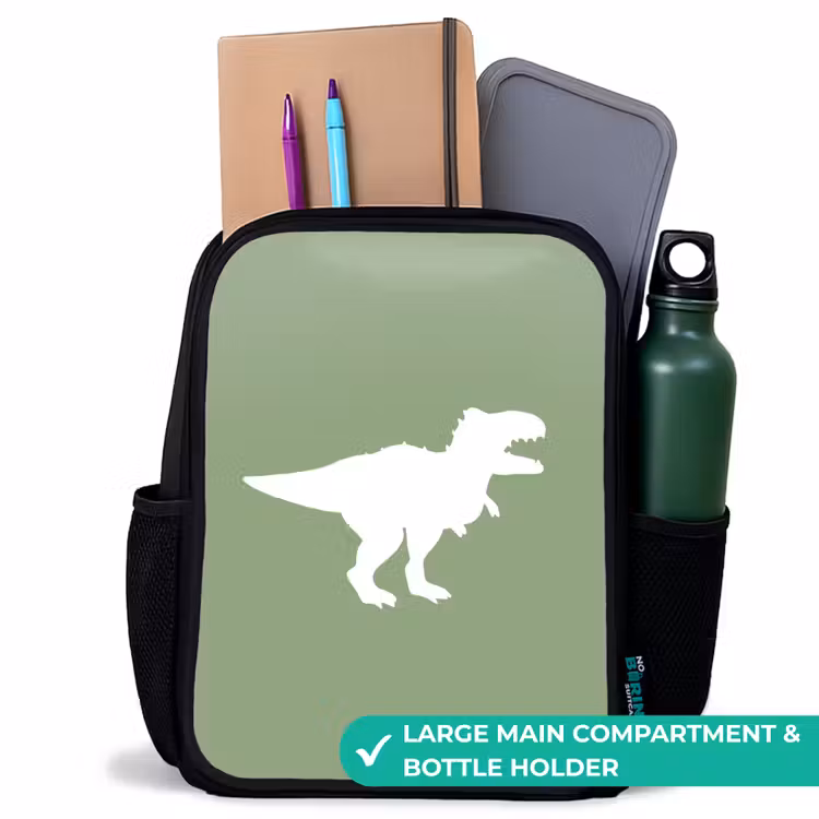Kids backpack - Black - Green with T-rex dino — 10