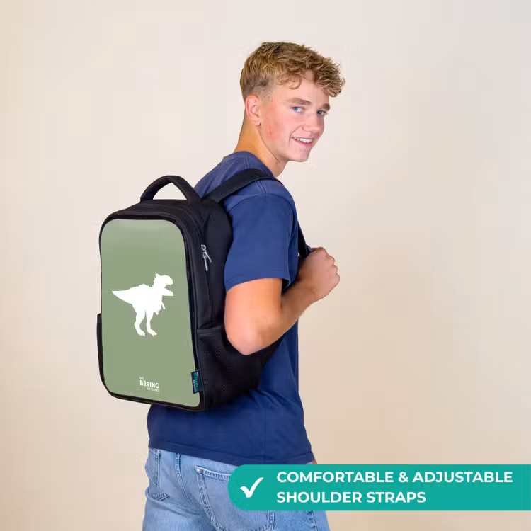 Kids backpack - Black - Green with T-rex dino — 11