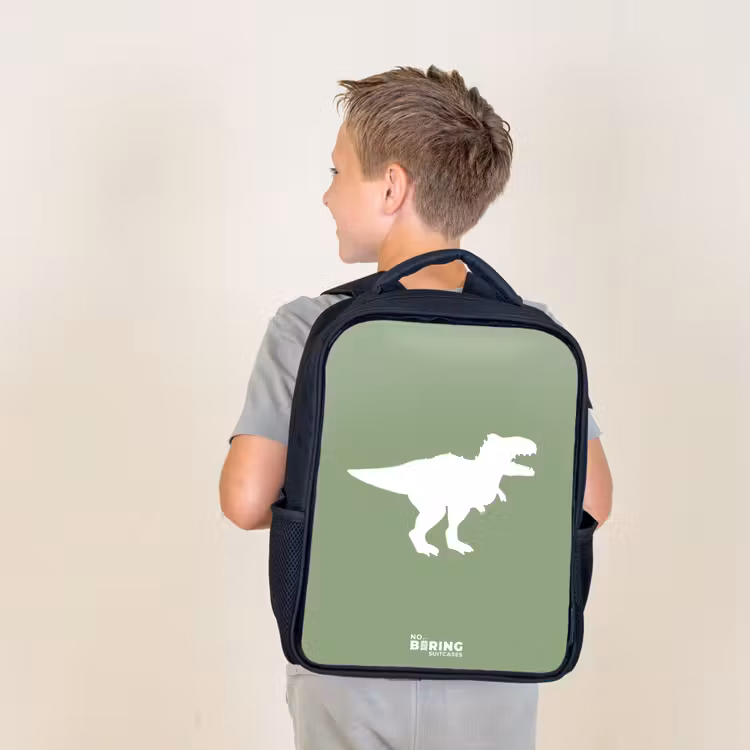Kids backpack - Black - Green with T-rex dino — 2