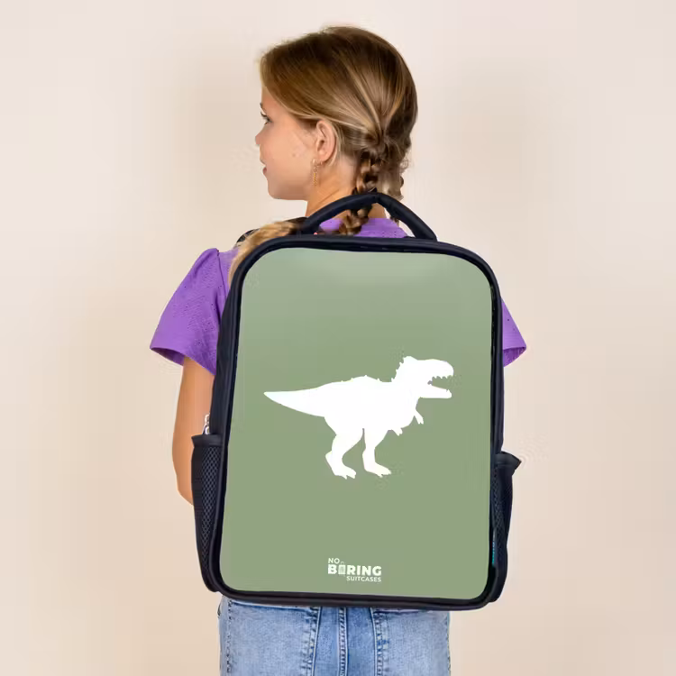 Kids backpack - Black - Green with T-rex dino — 4