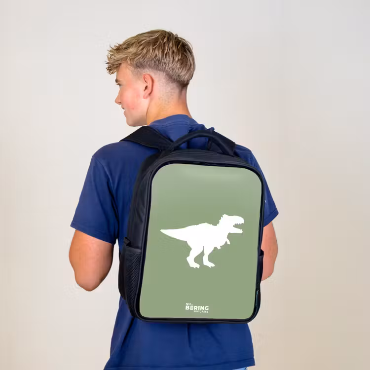 Kids backpack - Black - Green with T-rex dino — 5