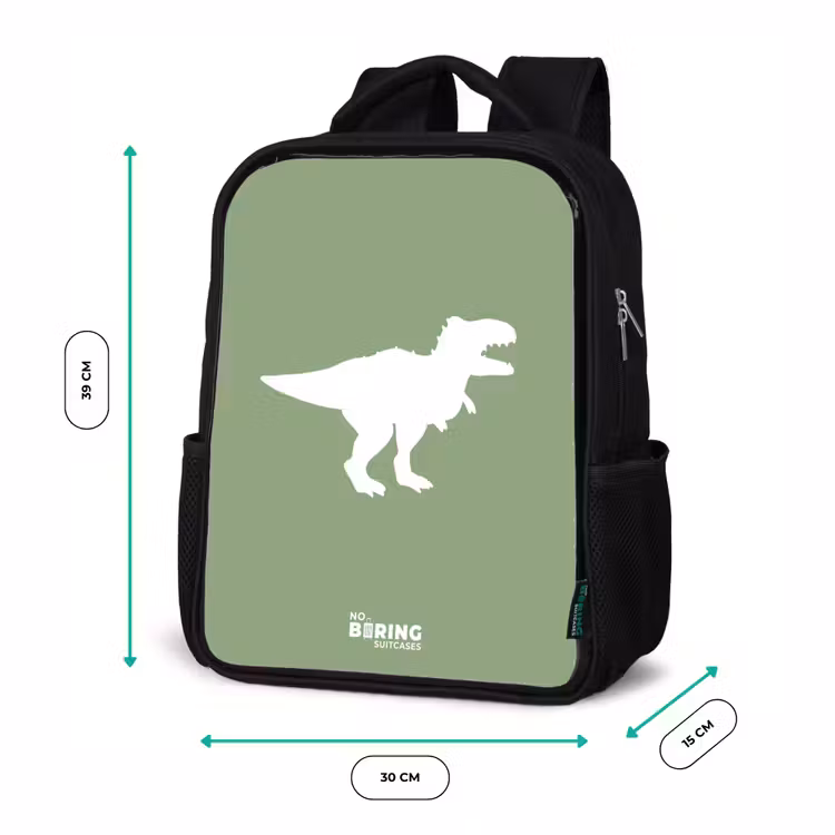 Kids backpack - Black - Green with T-rex dino — 8