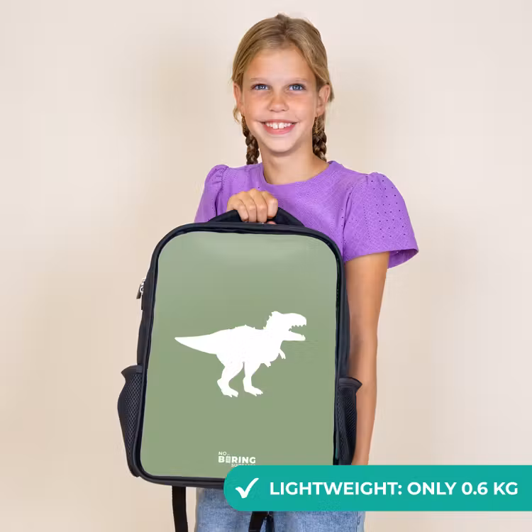 Kids backpack - Black - Green with T-rex dino — 9