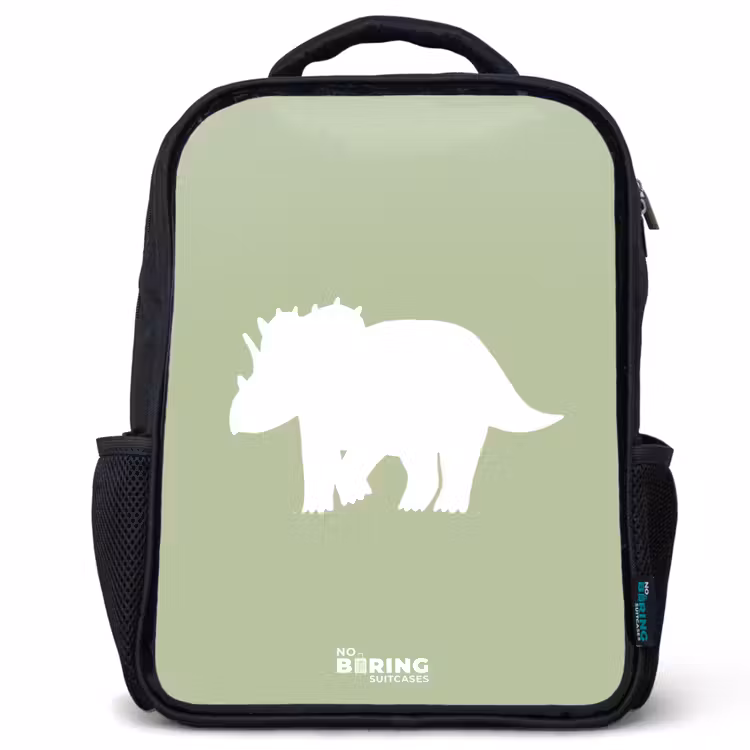 Kids backpack - Black - Green with Triceratops dino — 1